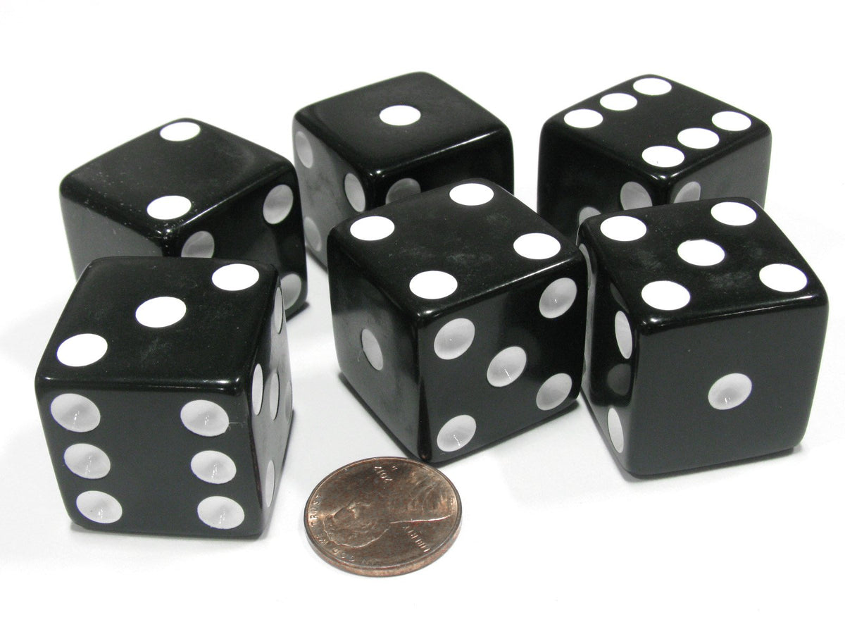 Koplow Games D6 25mm black opaque dice with white pips for easy readability during gameplay.