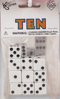 Koplow Games white D6 dice 16mm side view with high contrast pips for easy reading