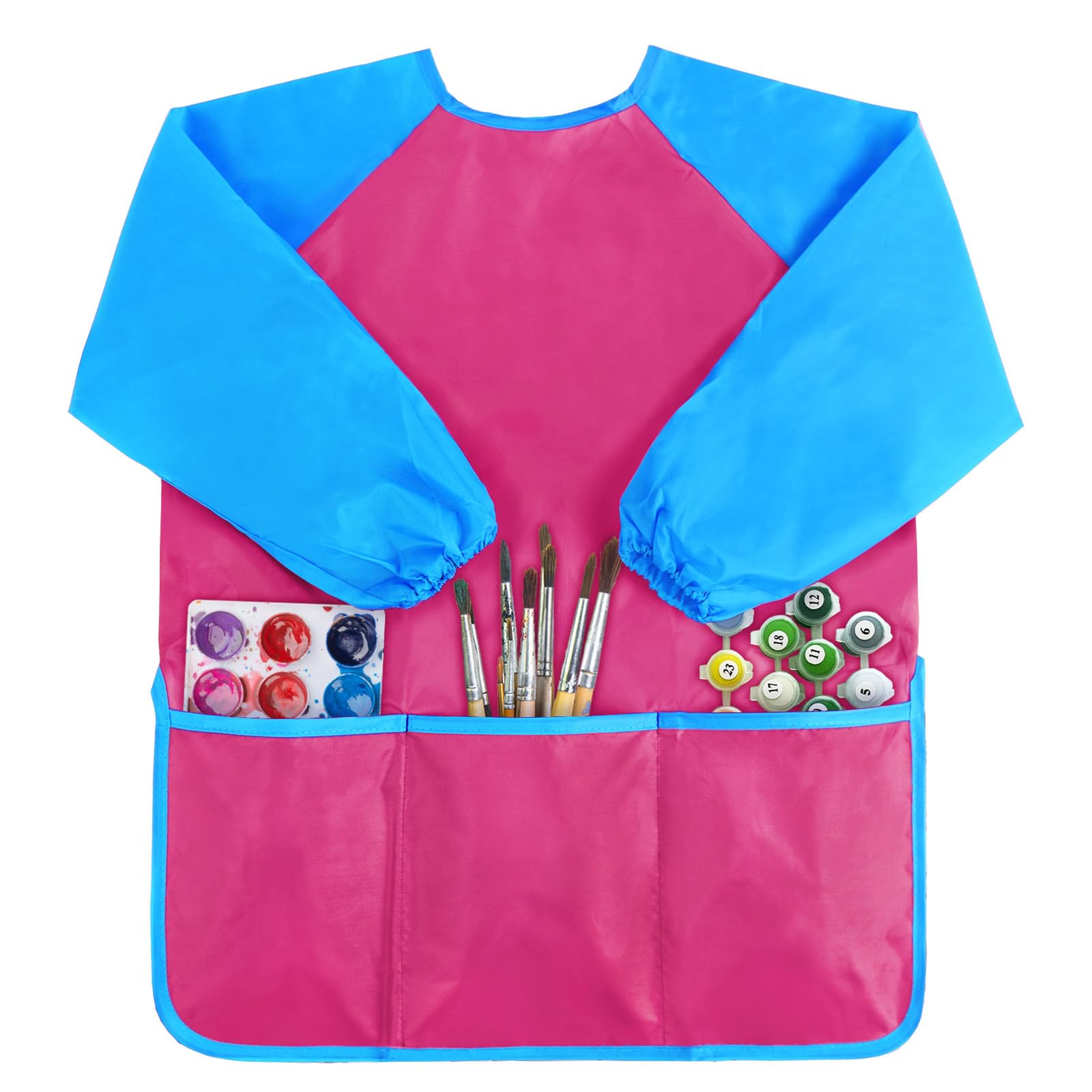 Kopokita hot pink kids art smock front view with full sleeves for mess-free painting
