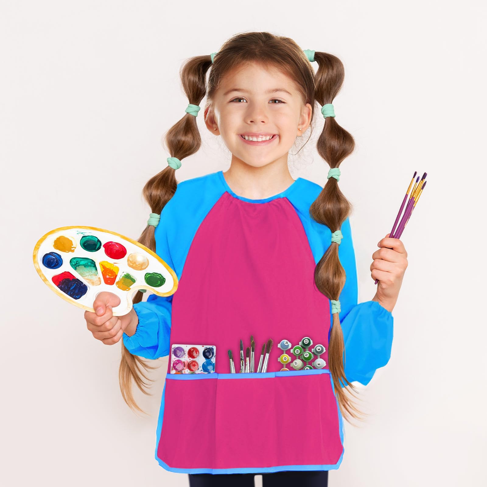 Kopokita hot pink kids art smock full sleeve design for broad coverage