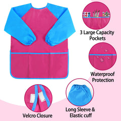 Kopokita hot pink kids art smock three pockets keep markers handy