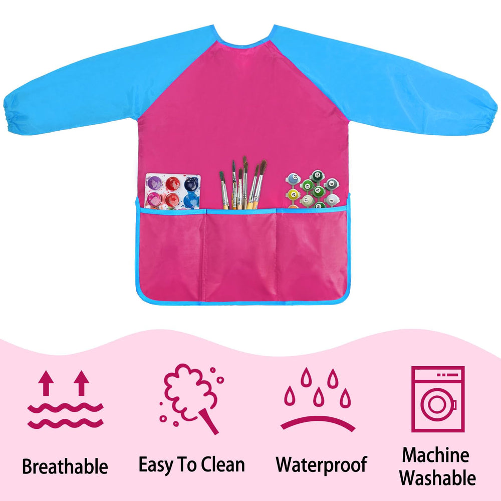 Kopokita hot pink smock closeup shows waterproof polyester for quick cleanup