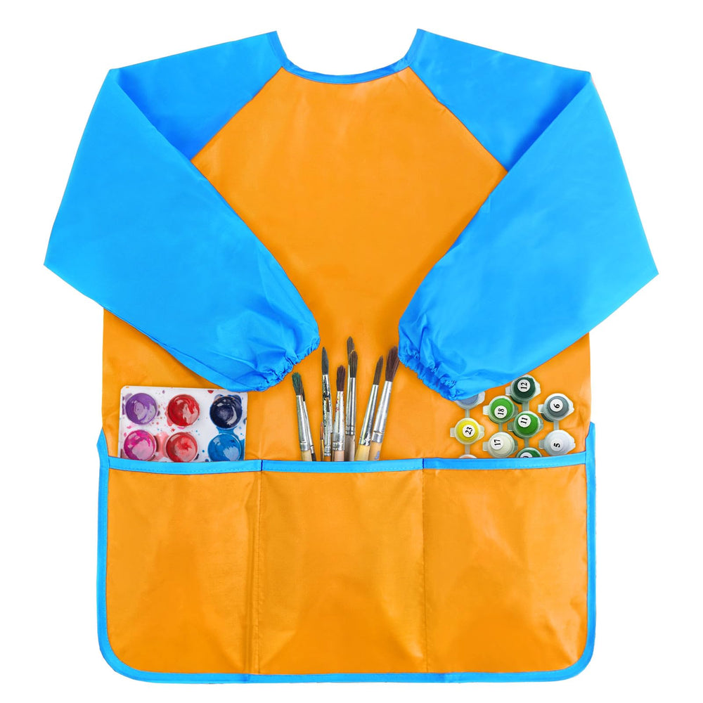Kopokita Kids Art Smock front view in orange protects clothing during painting