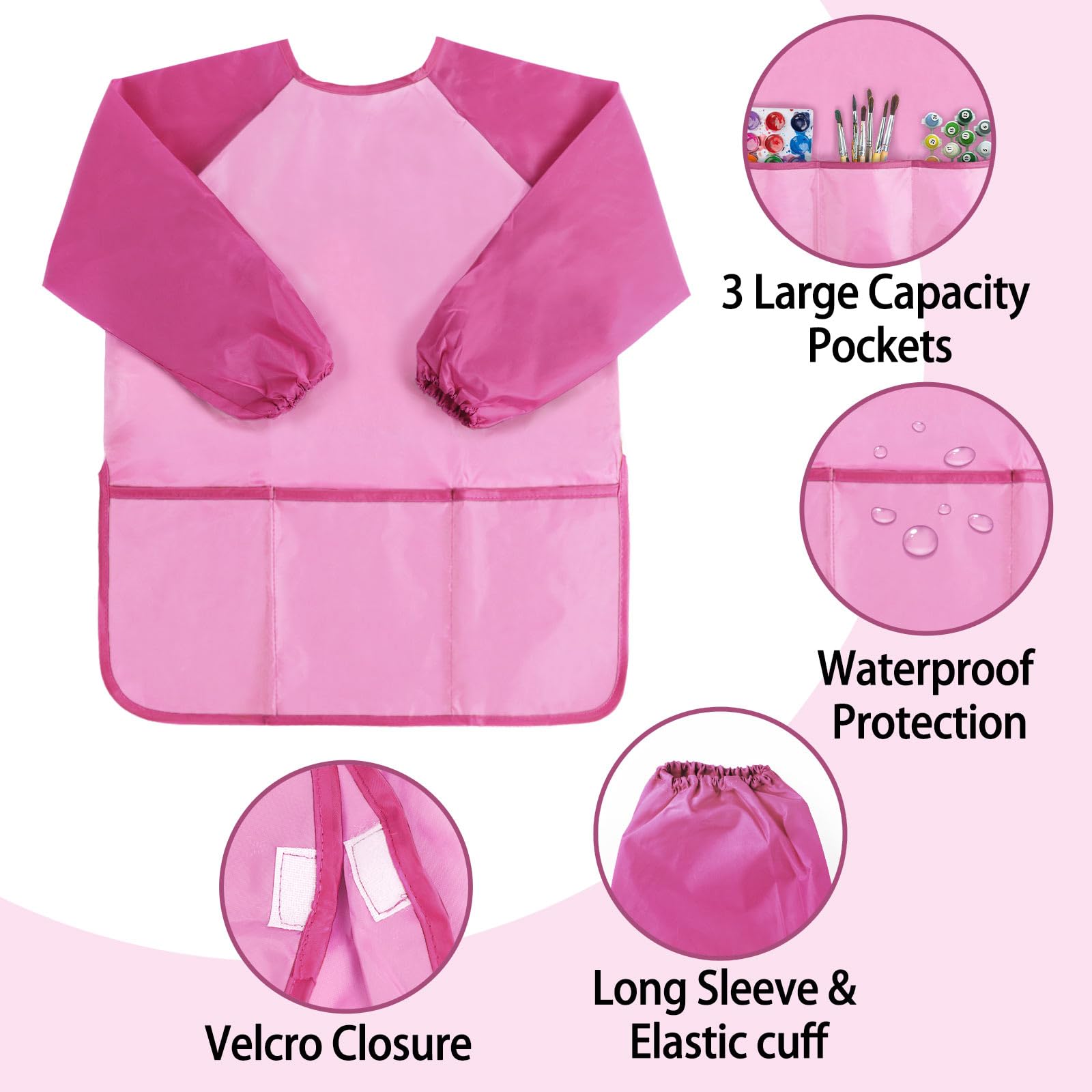 Kopokita Kids Art Smock pocket closeup shows three practical pockets.