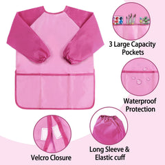 Kopokita Kids Art Smock pocket closeup shows three practical pockets.