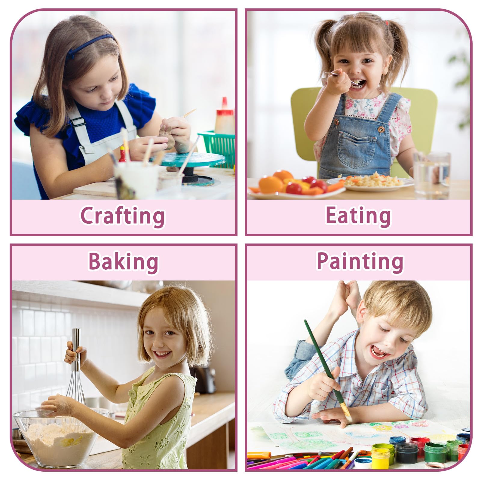 Kopokita pink smock in action during painting and crafts shows quick-dry surface.
