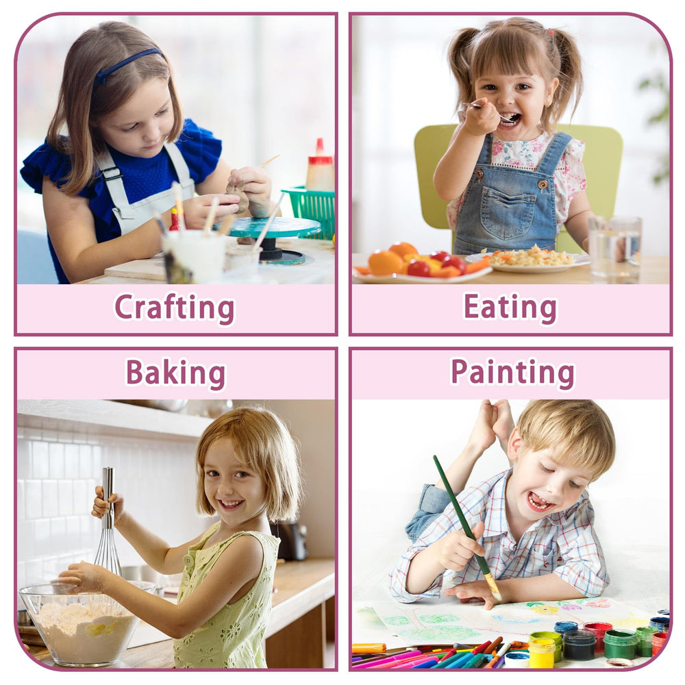Kopokita pink smock in action during painting and crafts shows quick-dry surface.