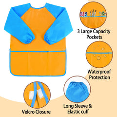 Kopokita Kids Art Smock pocket close-up showing three front pockets for supplies