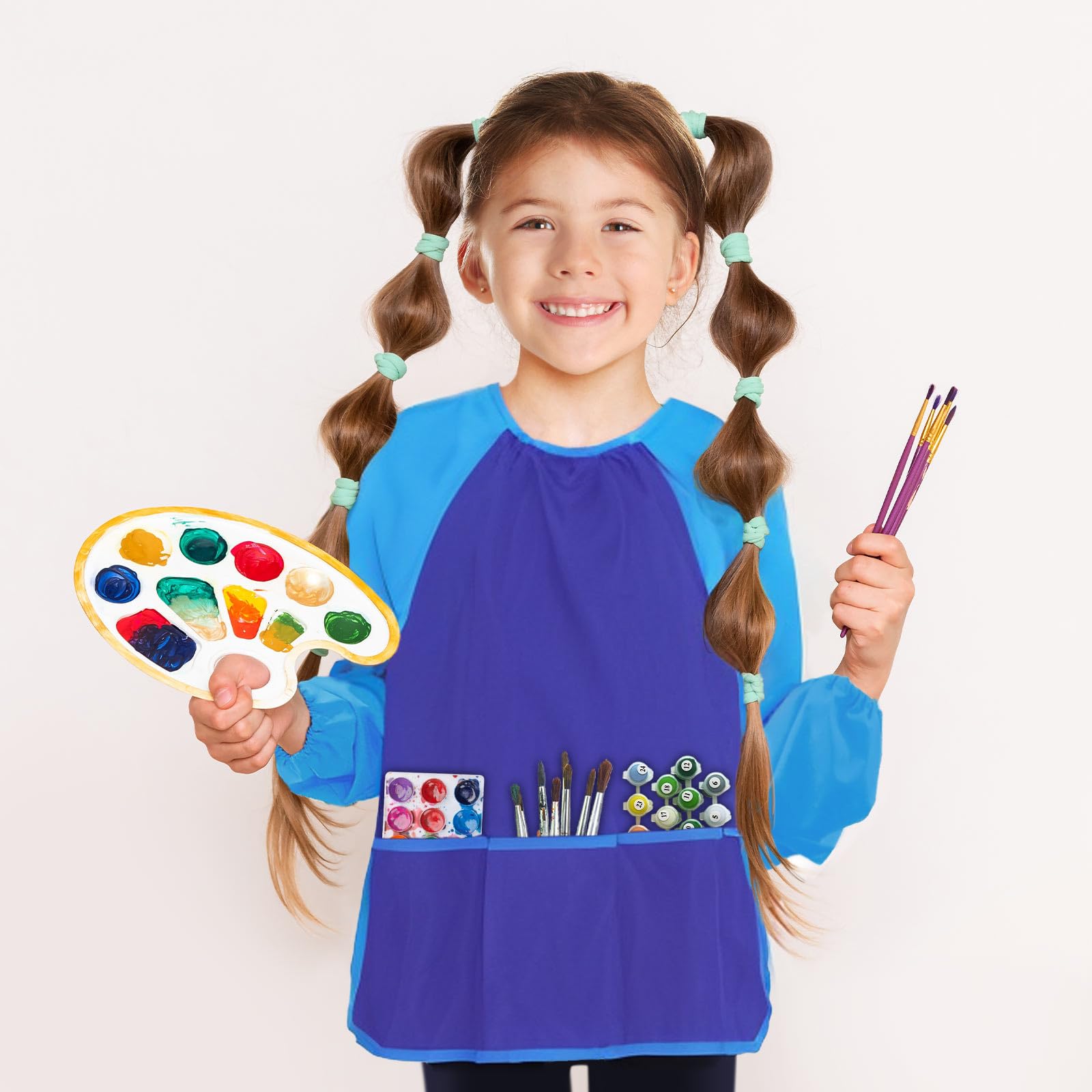 Kopokita blue smock sized 23.4 x 16.3 inches, roomy for ages 2–6