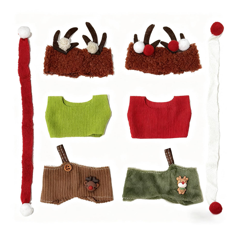 KORIYO 8-piece Christmas doll clothes set, ready to gift or display.