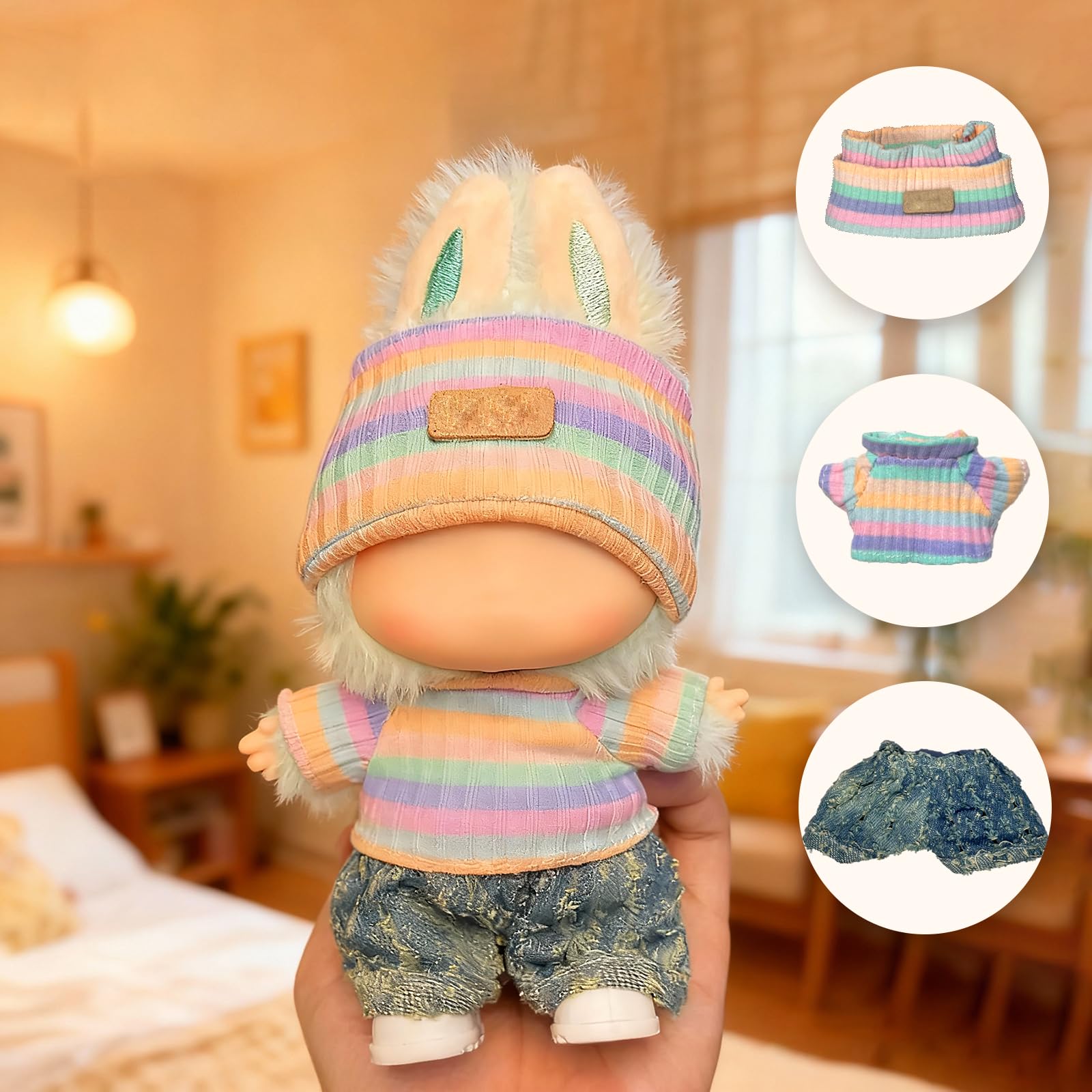 KORIYO hand crocheted pants for 17cm dolls—soft feel and durable wear