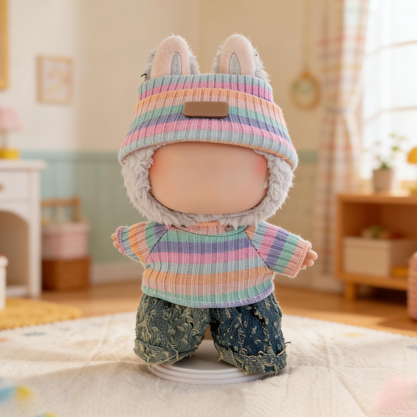 KORIYO rainbow sweater set for 17cm dolls—ideal for photos and display
