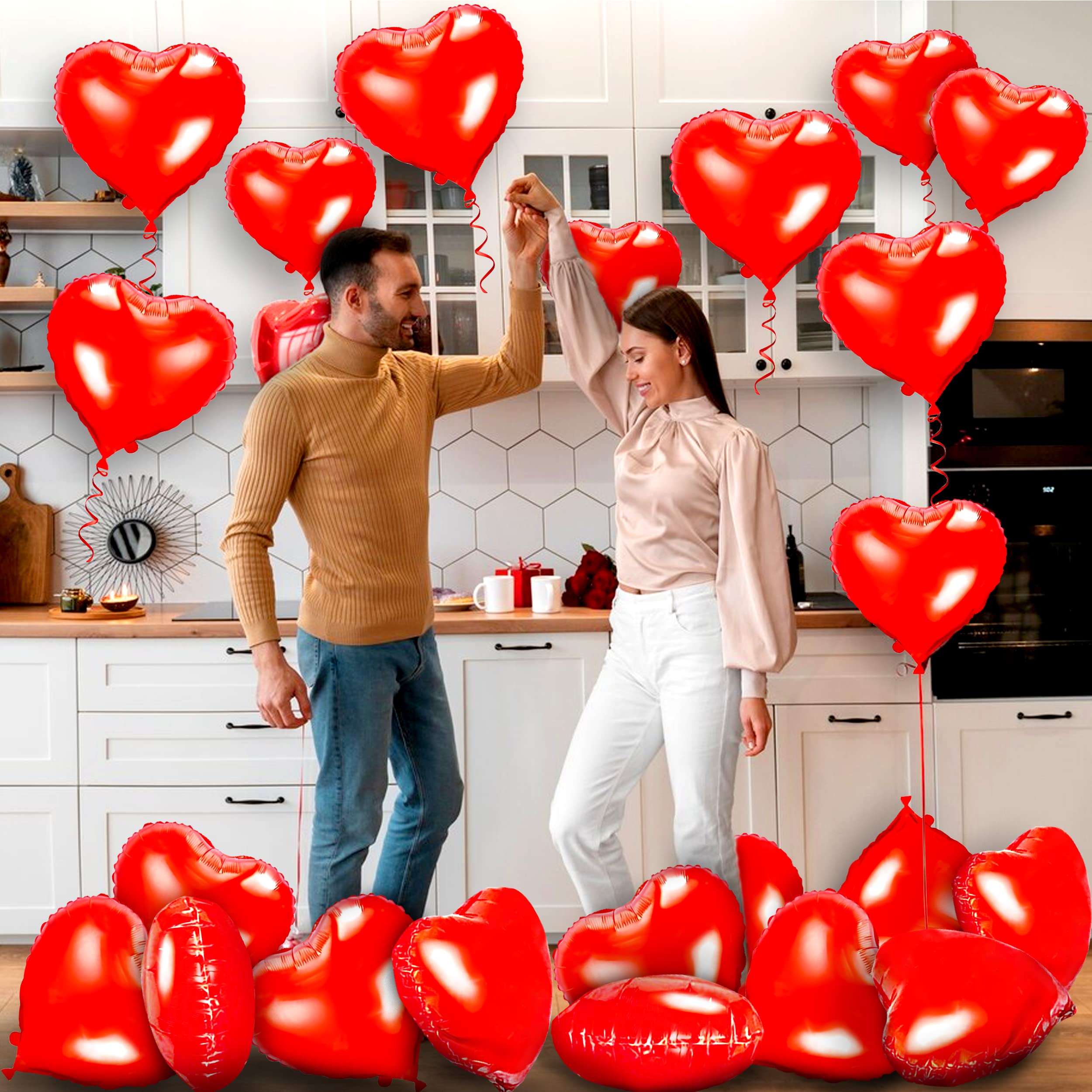 Kortes valentine day room decor setup with red heart balloons