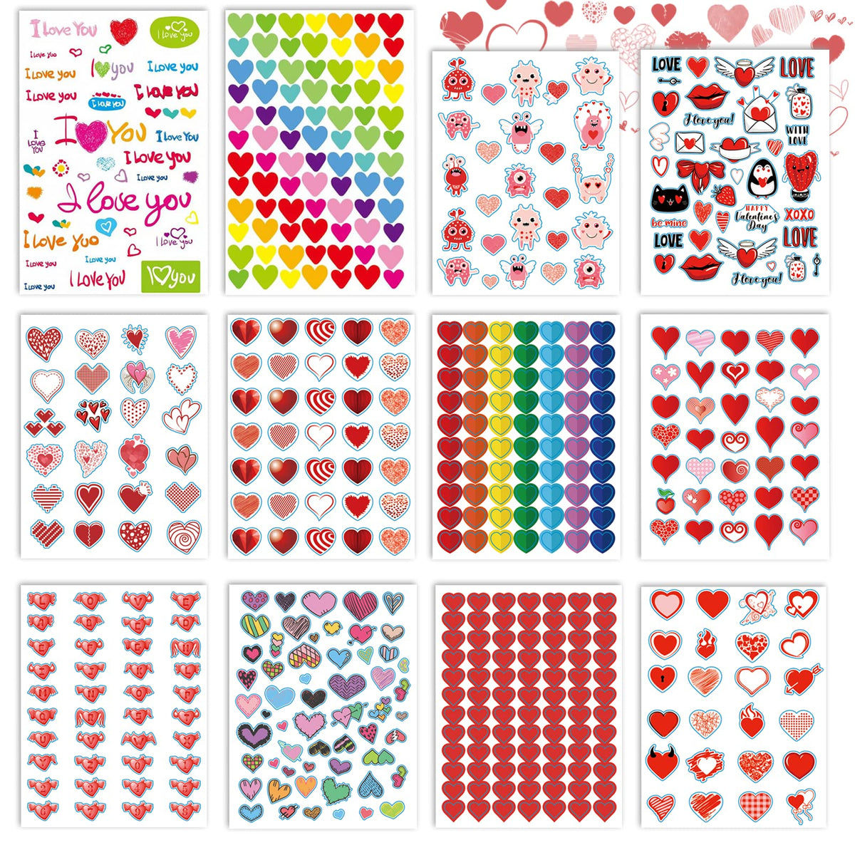 Kortes valentines heart stickers cover image, 12-sheet display for easy decor