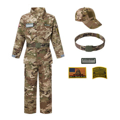 Kosgraiy army costume jacket in camo, durable playwear for active kids.