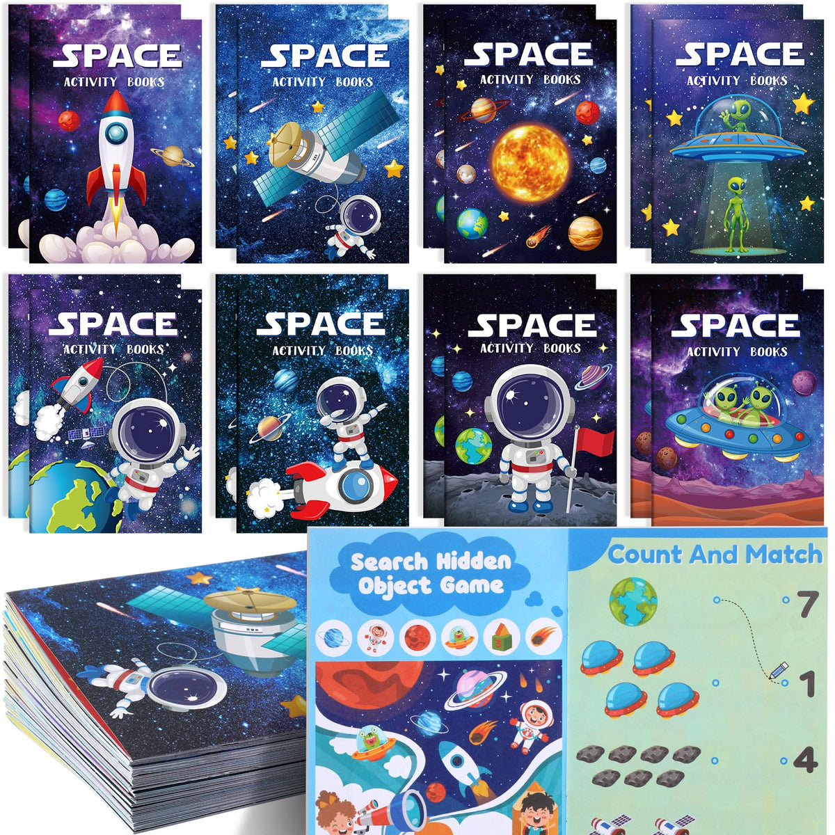 Kosiz 24pcs Outer Space Activity Book cover, ideal for space-themed party favors.