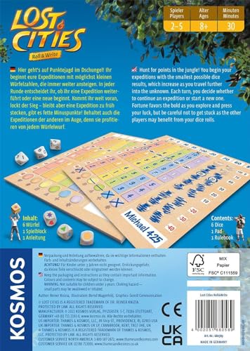 Thames & Kosmos Lost Cities Roll & Write dice guide quick expedition choices.