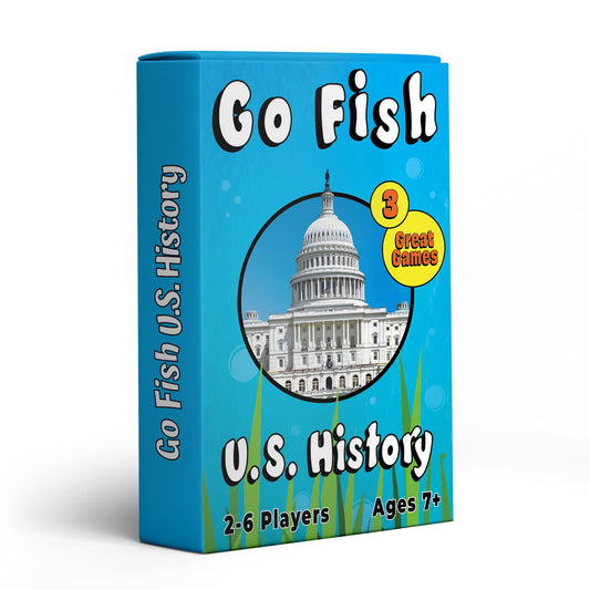 KosoGames Go Fish U.S. History box-front promoting engaging, educational family play.