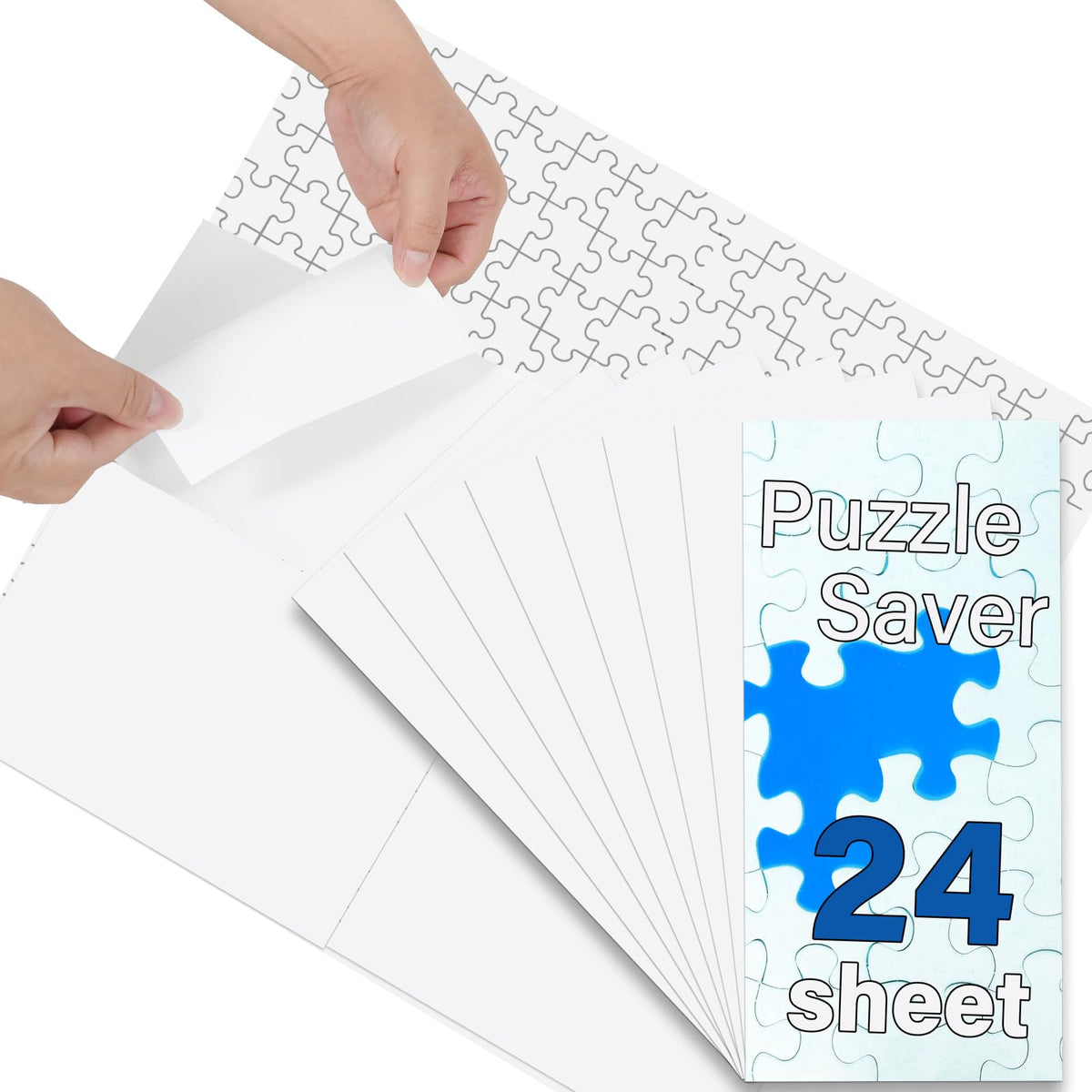 KOSTBAR puzzle glue sheets applied to the back of a completed puzzle for preservation.
