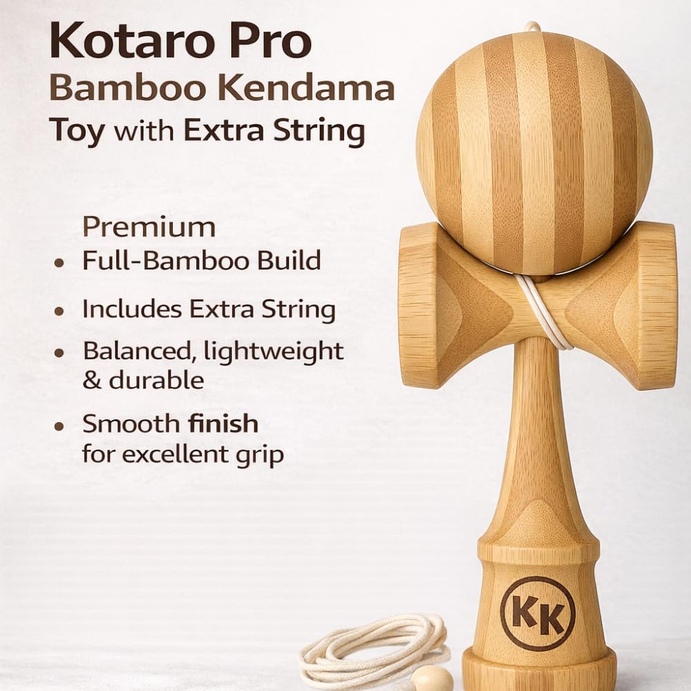 Kotaro Pro Bamboo Kendama cups close-up emphasizes deep, stable cups for reliable landings.