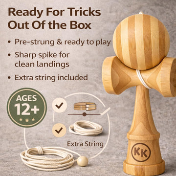 Kotaro Pro Bamboo Kendama spike landing view showcases precision performance.