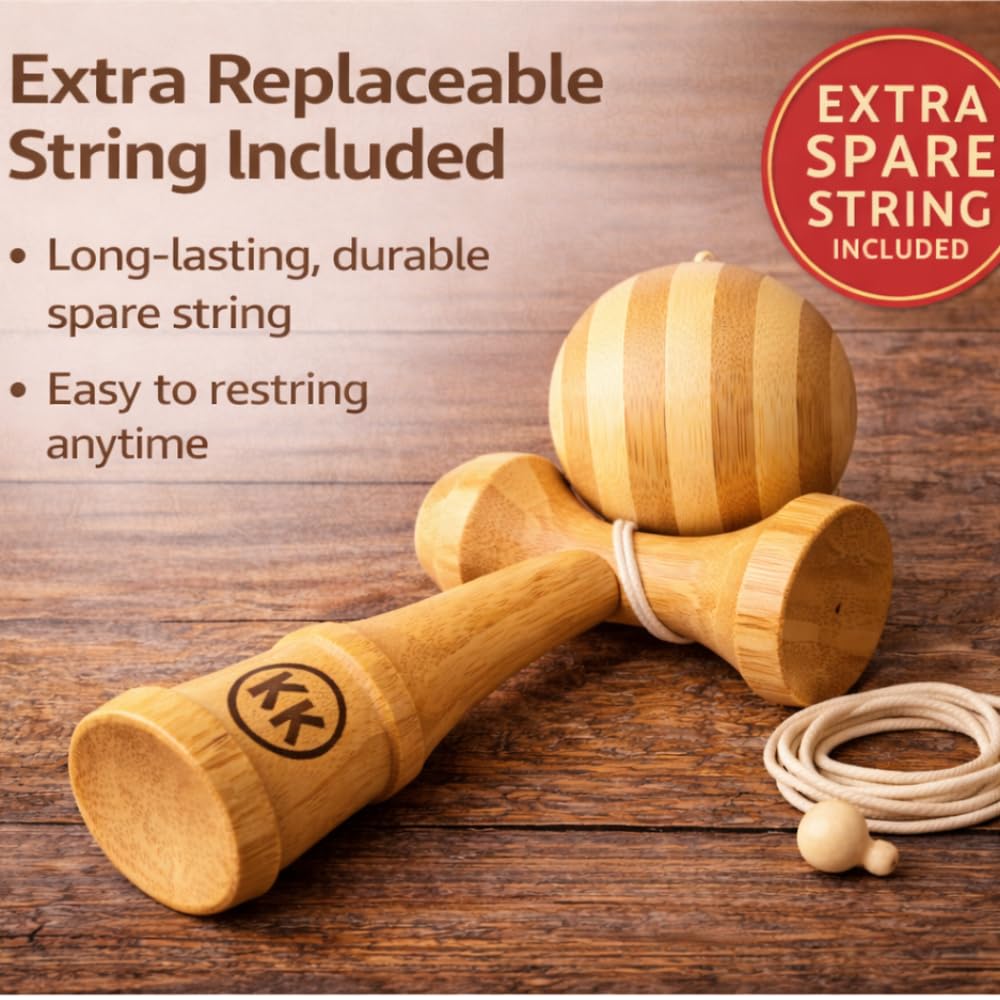 Kotaro Pro Bamboo Kendama string replacement option featured for endurance.