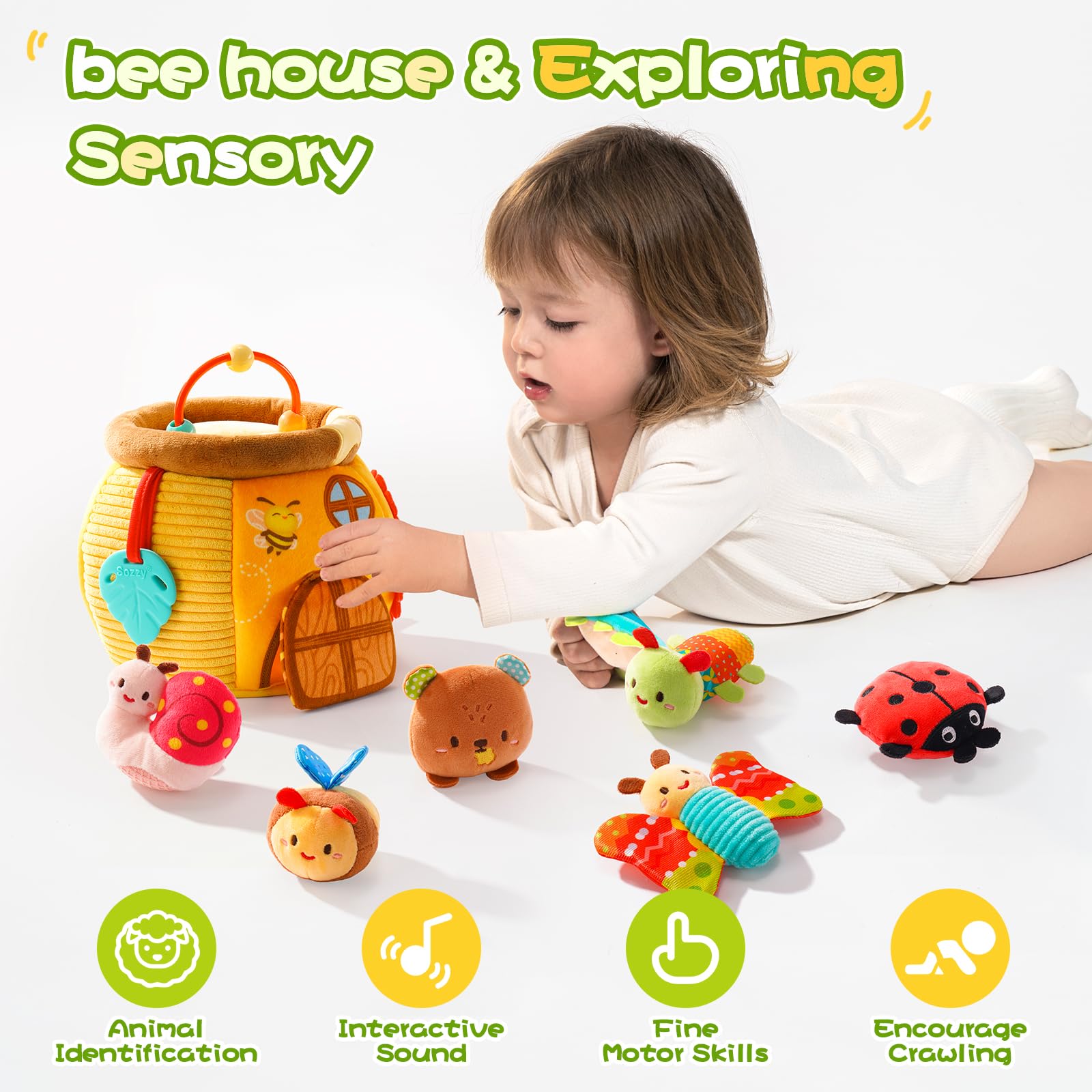 Koty Bee House sensory toy with garden ladybug encourages fine motor curiosity.