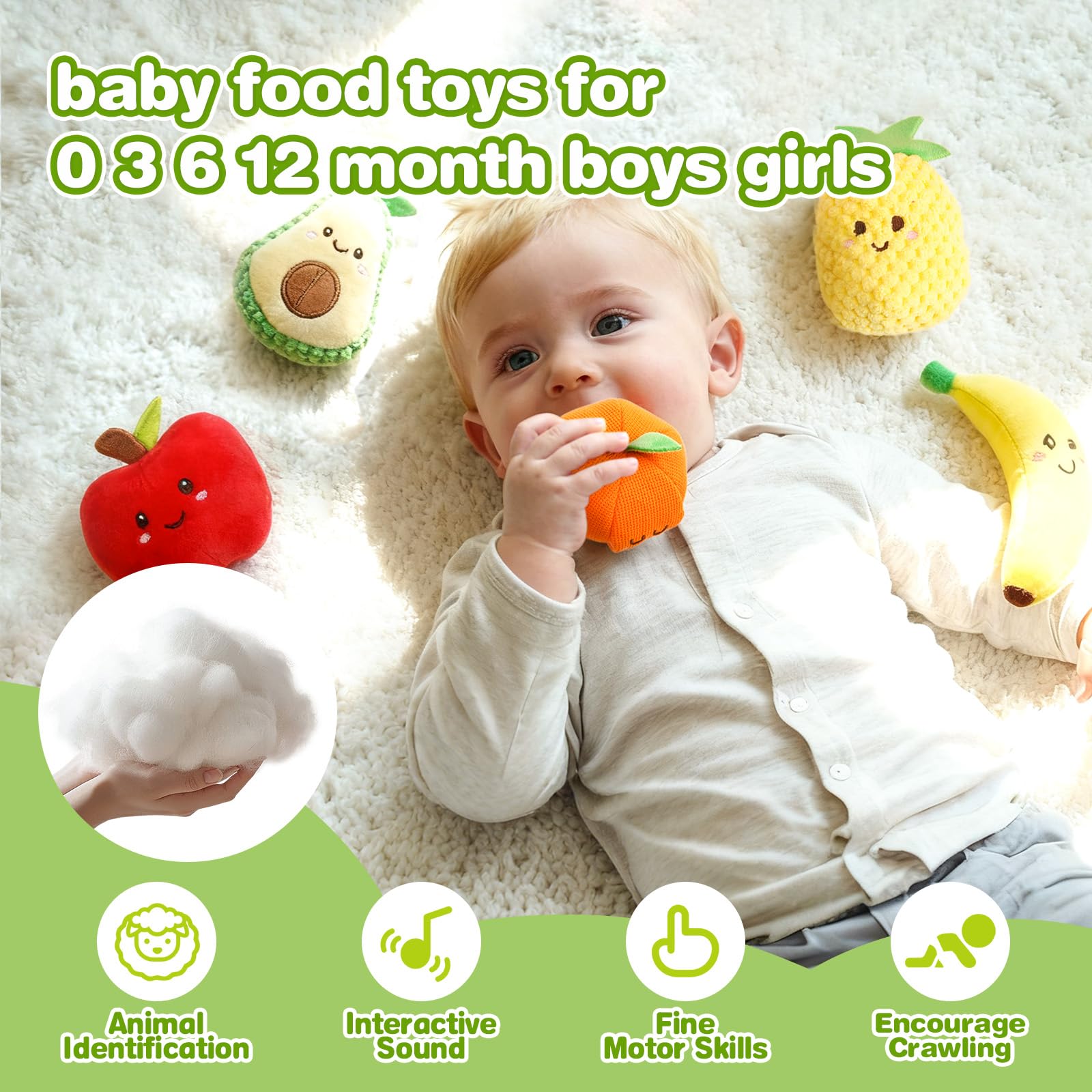 Koty rattling corn toy delivers gentle sound for curiosity.