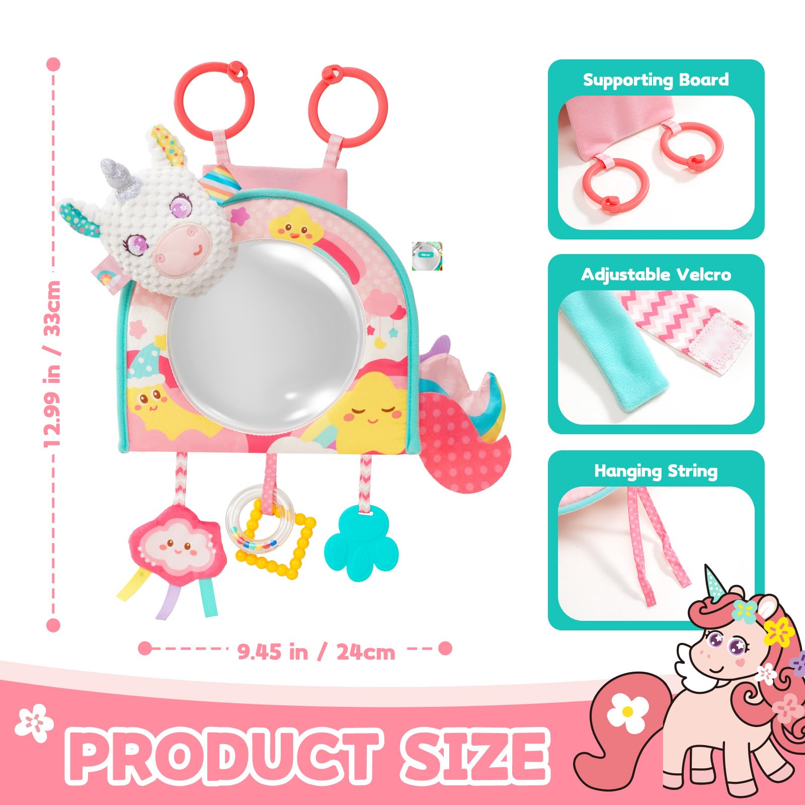 Koty unicorn motif baby toy for playful car rides