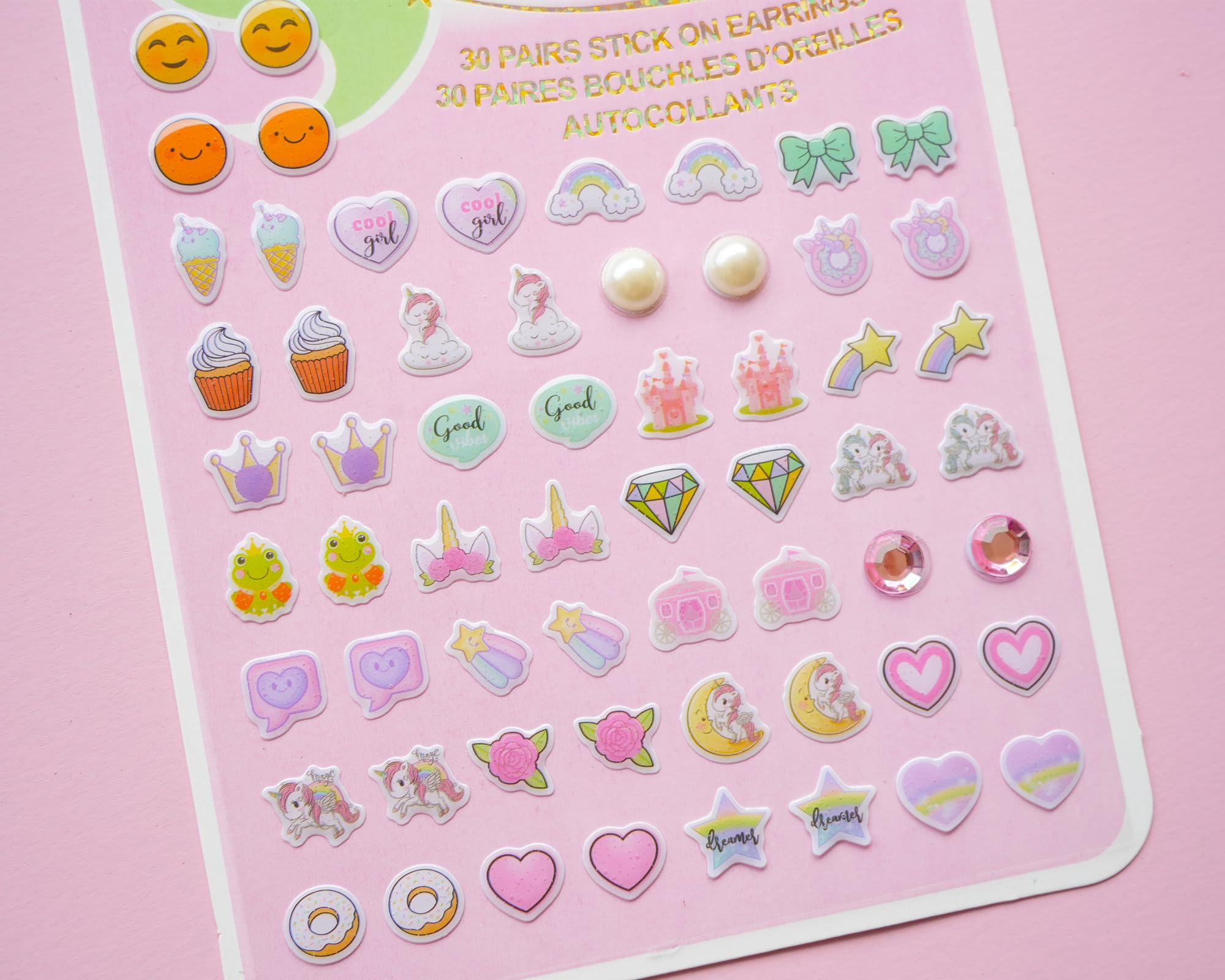 Koutey heart gems stick-on earrings for colorful daily wear