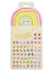 Koutey heart rainbow stick-on earrings for kids, quick wear without piercing.