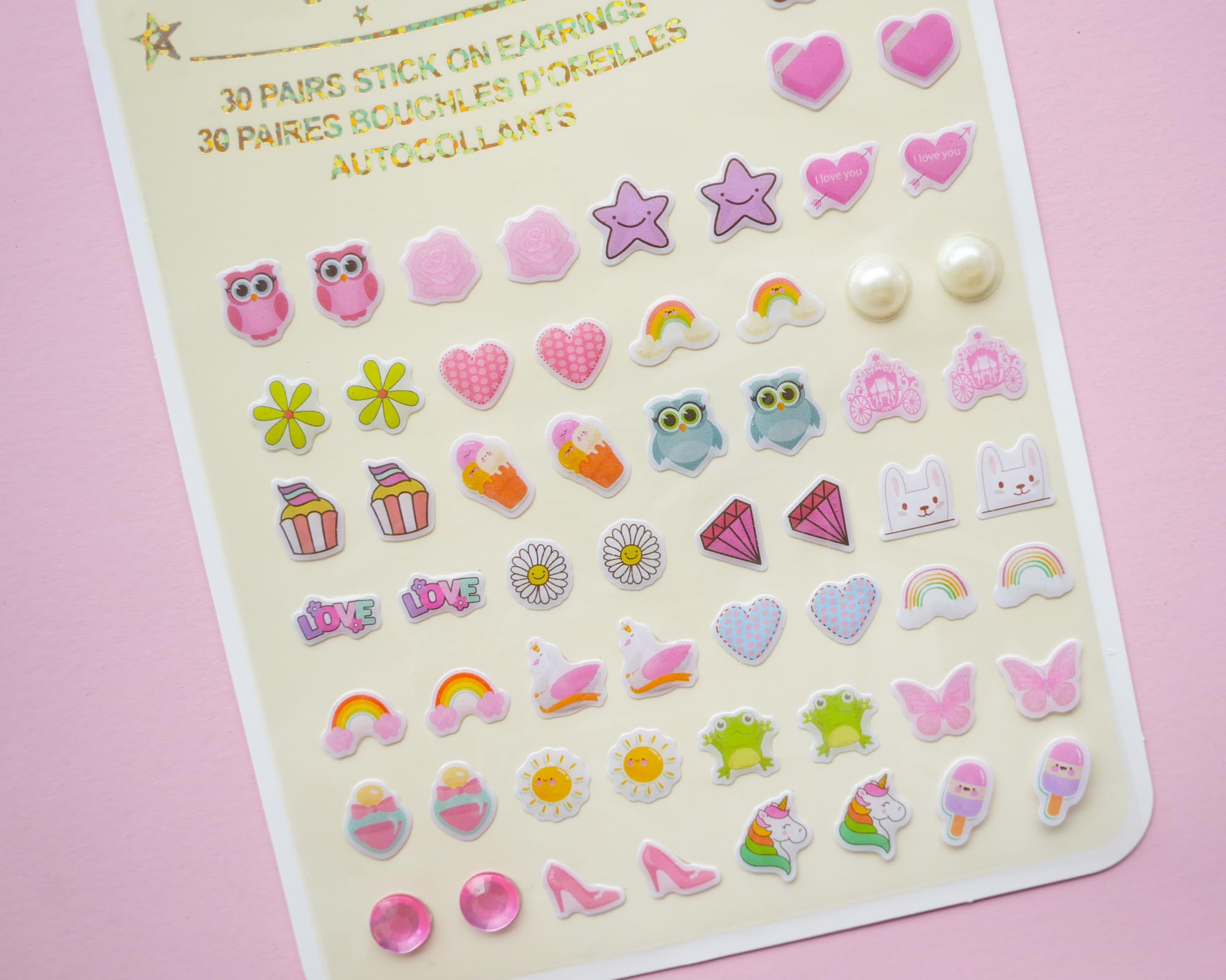 Koutey rainbow gem stick-on earrings, vibrant sparkle for parties.