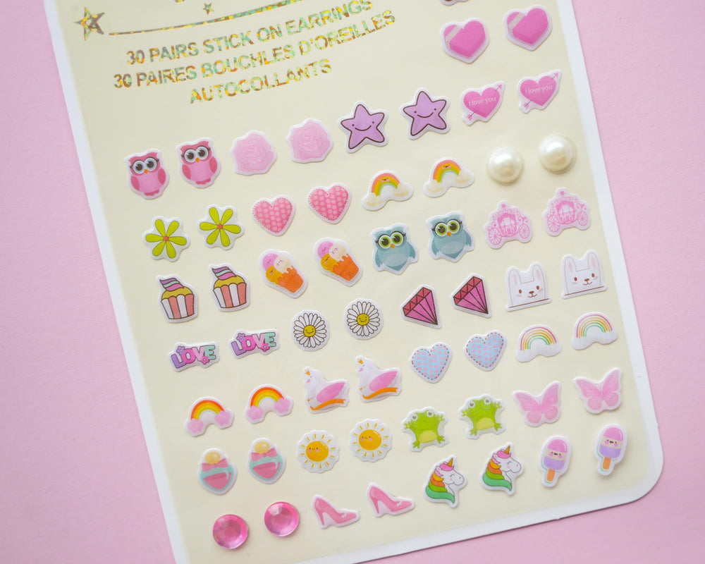 Koutey rainbow gem stick-on earrings, vibrant sparkle for parties.