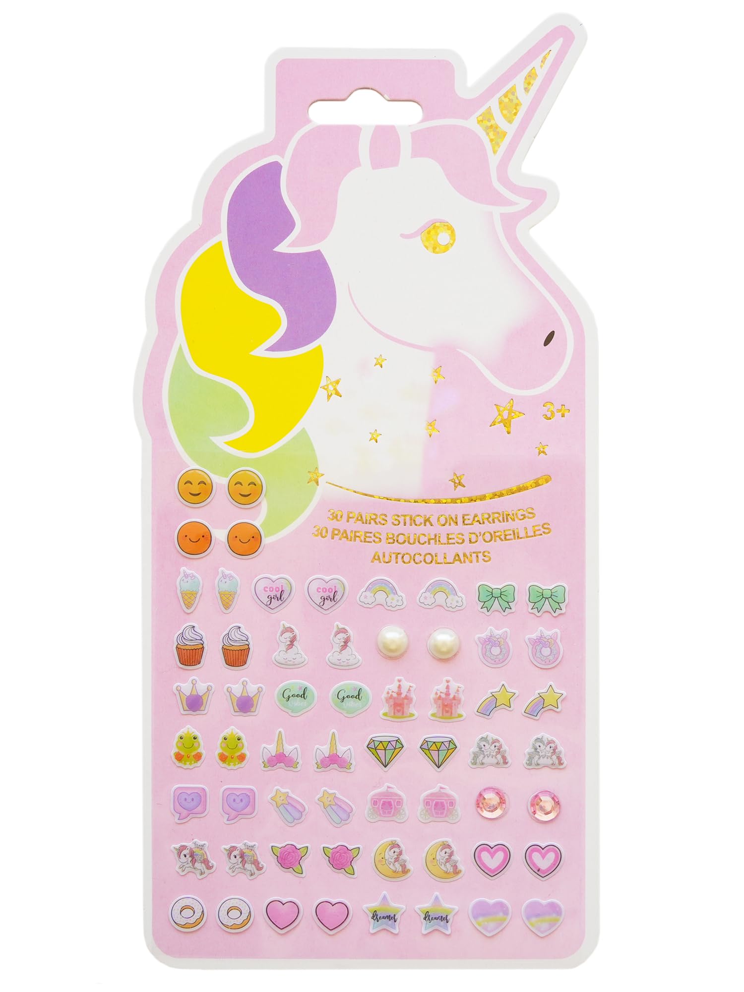 Koutey stick-on earrings unicorn 3D sticker worn for playful, mess-free style