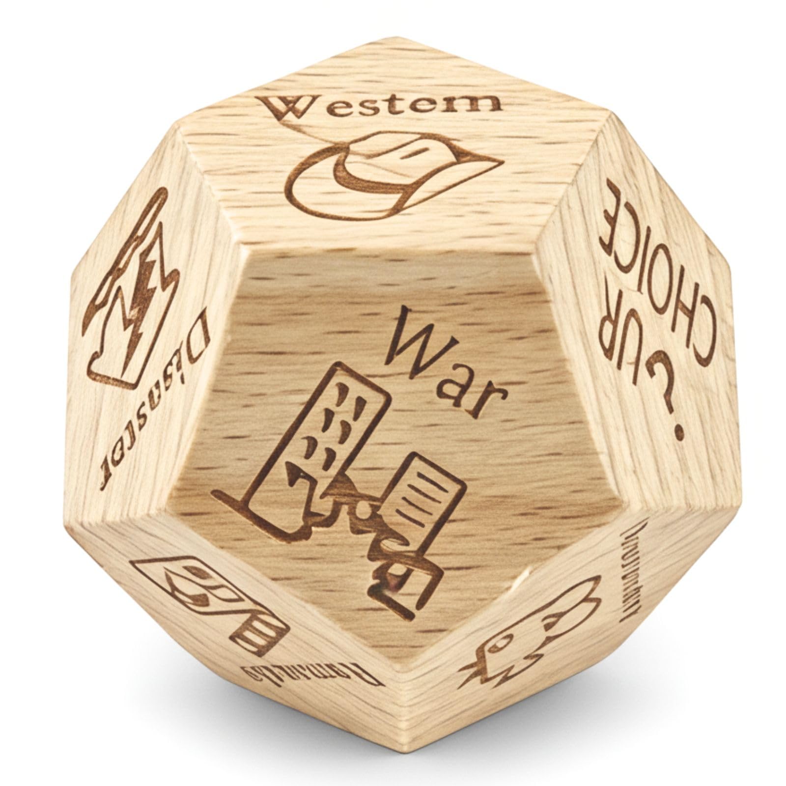 kowgical wooden date night dice in a cozy setup for easy movie choices