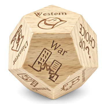 kowgical wooden date night dice in a cozy setup for easy movie choices