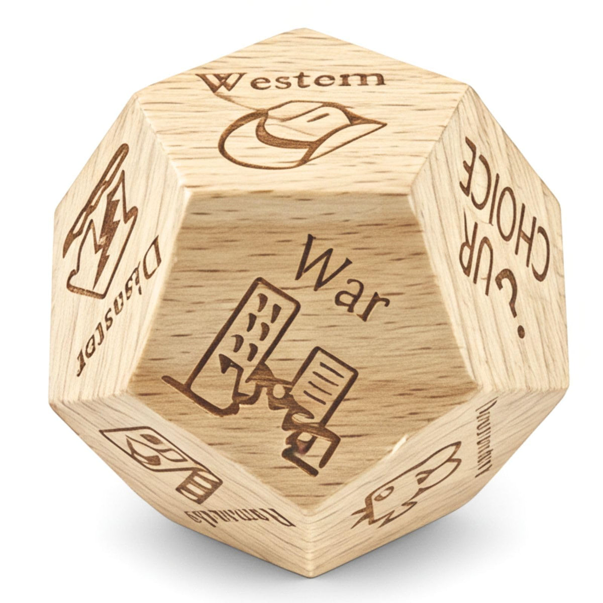 kowgical wooden date night dice in a cozy setup for easy movie choices