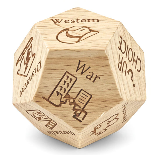 kowgical wooden date night dice in a cozy setup for easy movie choices