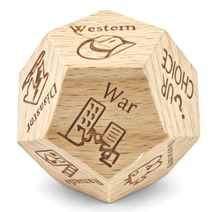 kowgical wooden date night dice in a cozy setup for easy movie choices