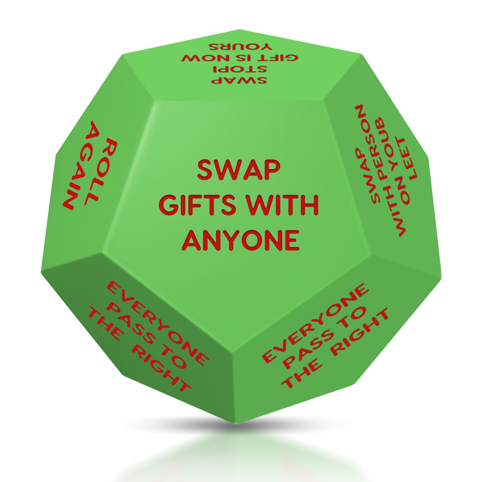 kowgical Santa Swap Dice closeup showing festive twists for group play