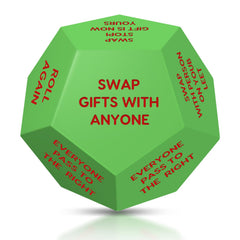 kowgical Santa Swap Dice closeup showing festive twists for group play