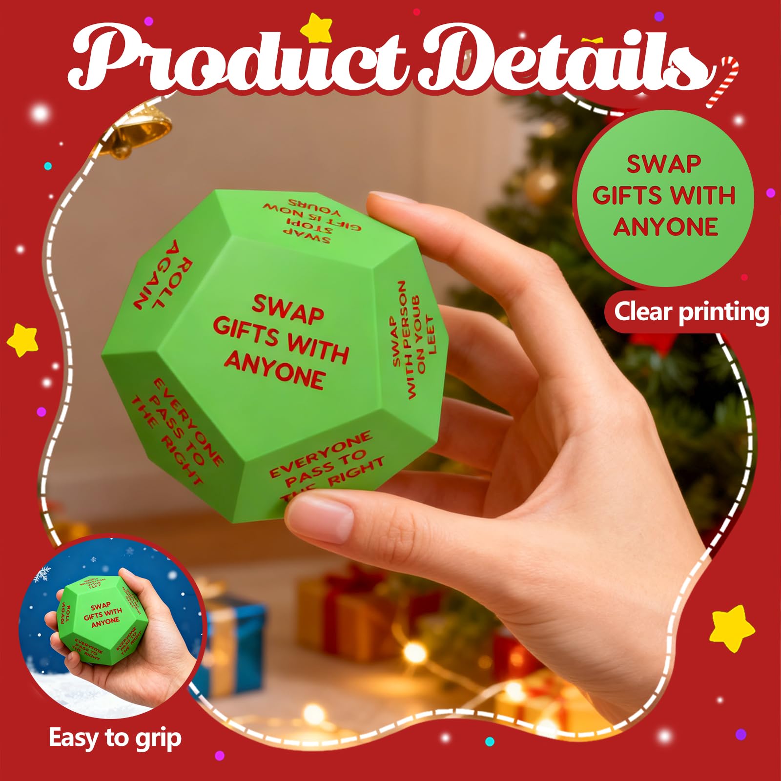 kowgical Santa Swap Dice in use during a family game night
