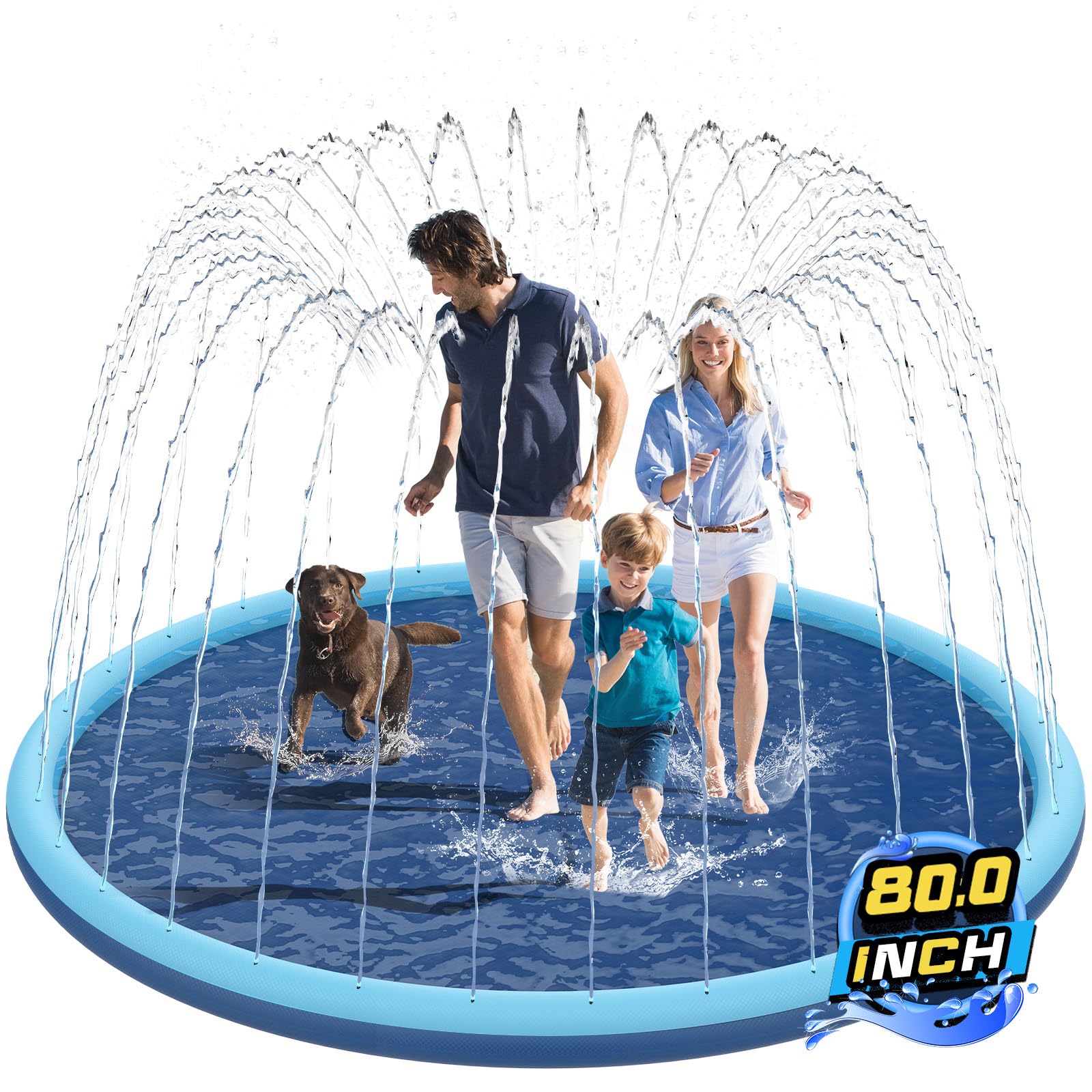 KOXOBET 80-inch non-slip splash pad ideal for backyard kids and pets