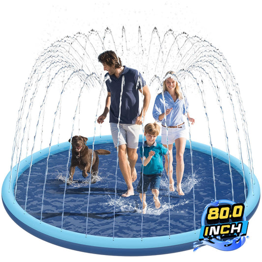 KOXOBET 80-inch non-slip splash pad ideal for backyard kids and pets