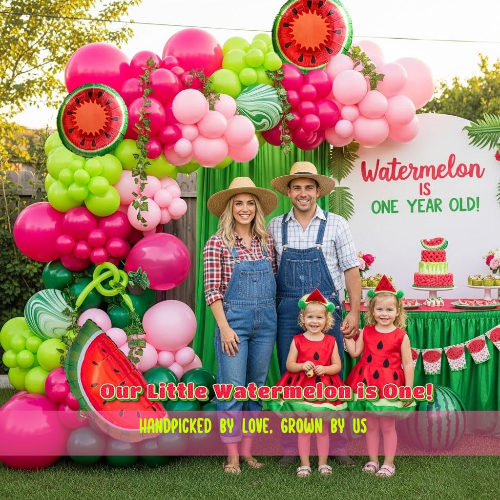 Kozee 2.4-inch watermelon balloons balance a colorful arch.