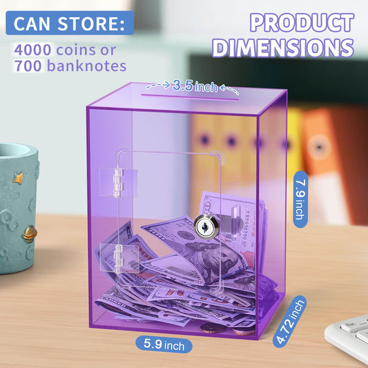 Kozsort acrylic savings jar wide opening for coins and bills