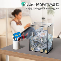 Kozsort brown clear piggy bank durable acrylic construction offers safe long term use