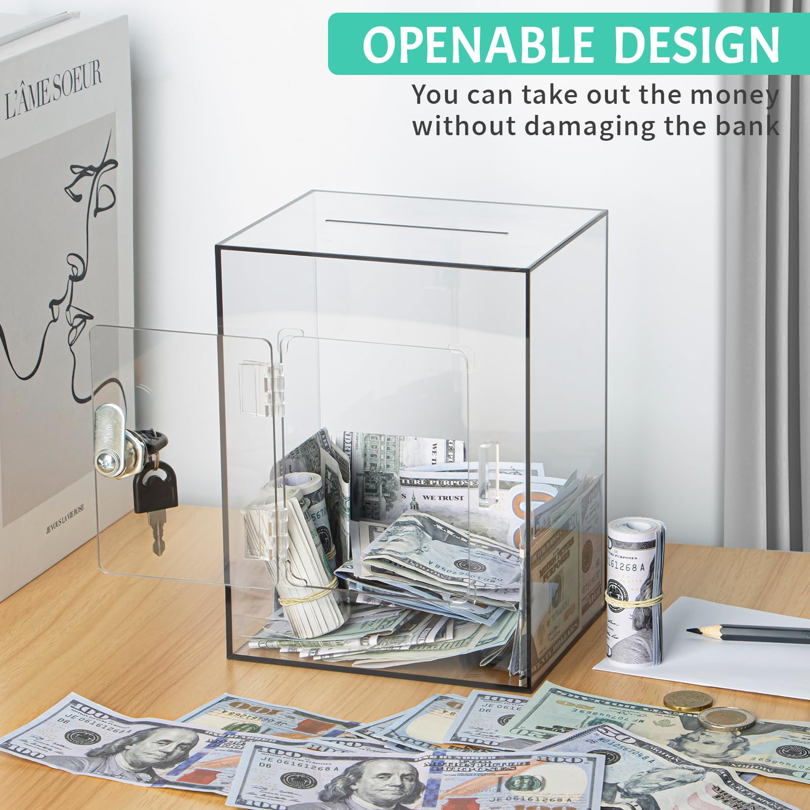 Kozsort brown clear piggy bank large capacity ideal for coins and folded cash