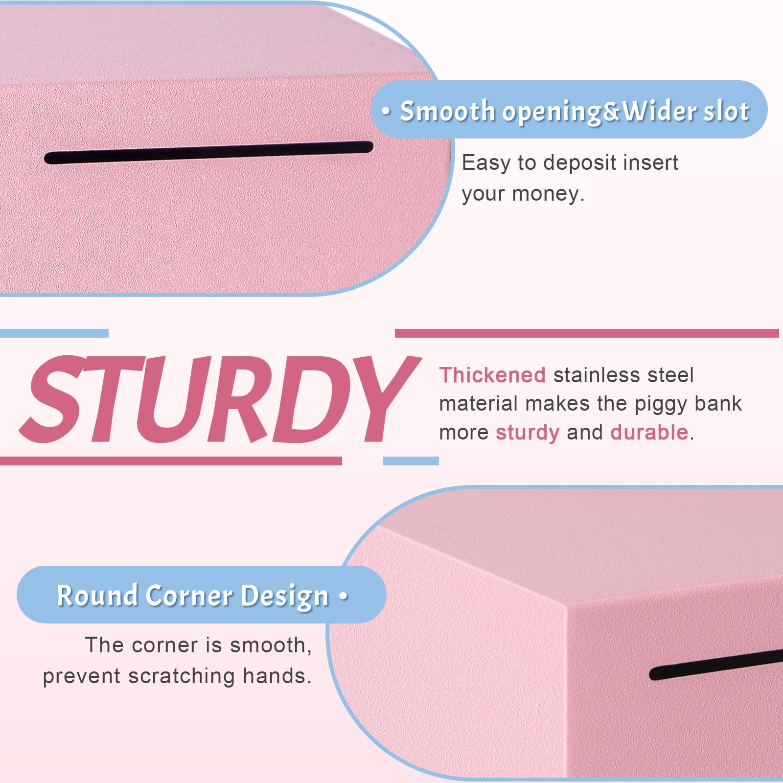 Kozsort piggy bank offers small, medium, and large sizes for flexible saving.
