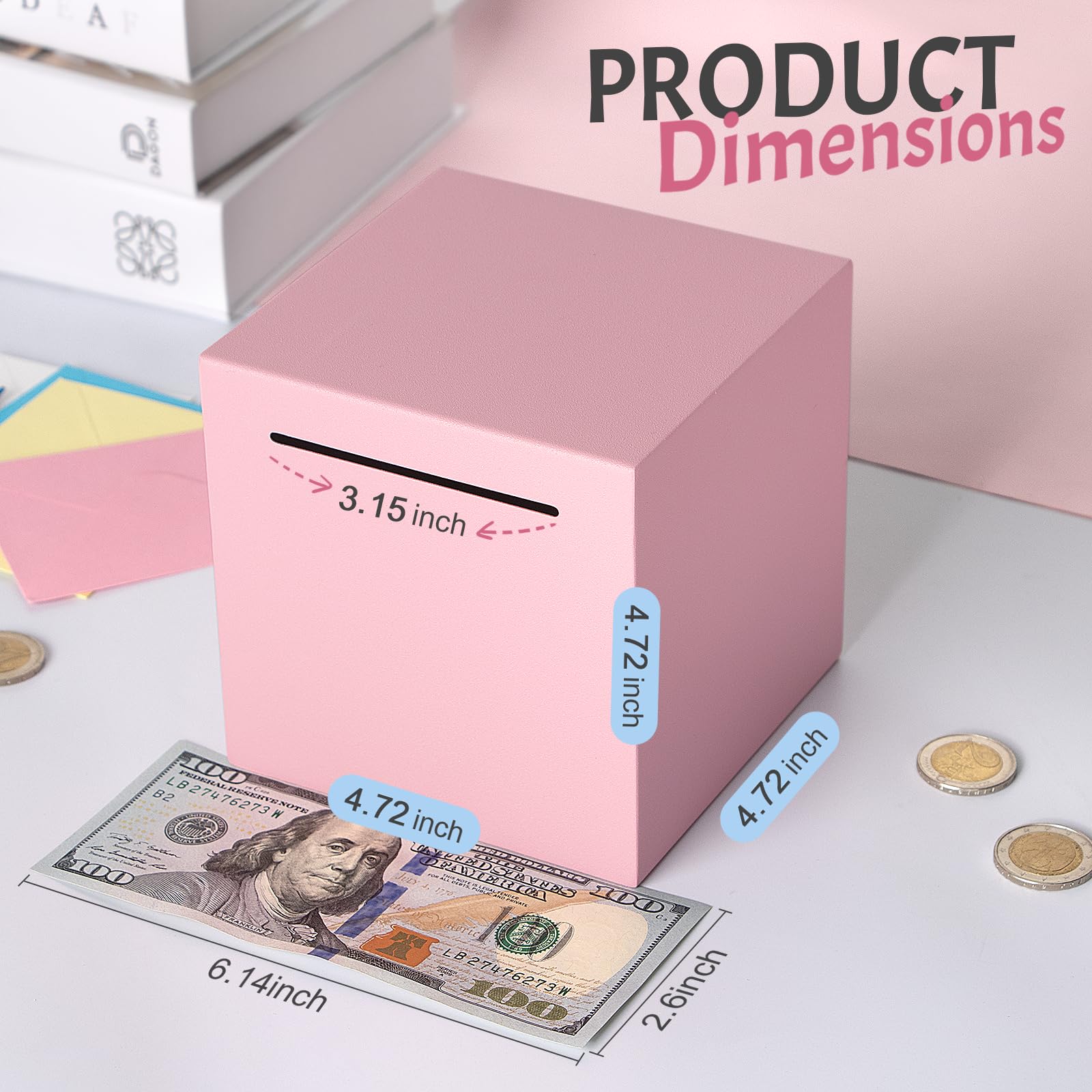 Kozsort unbreakable metal piggy bank shows welded design and single coin slot.